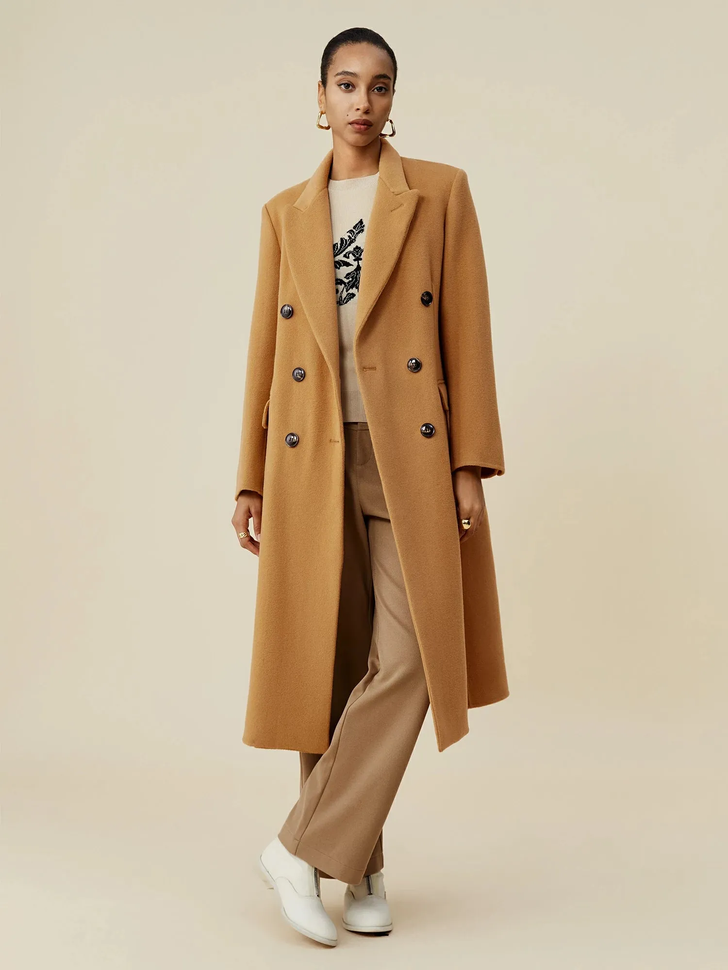 Amoretu Wool Notched Lapel Double Breasted Coat sold by Amoretu product image thumbnail 2