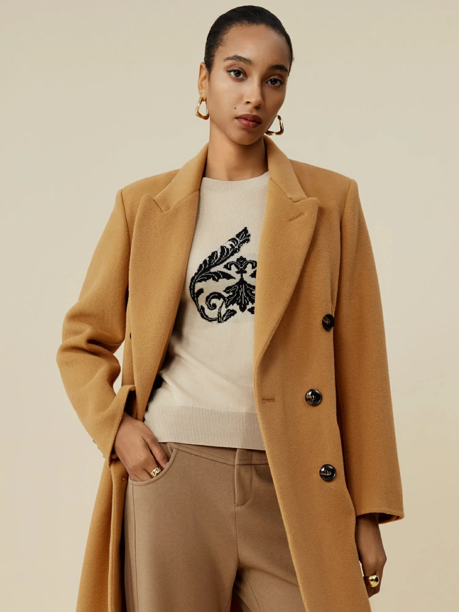 Amoretu Wool Notched Lapel Double Breasted Coat sold by Amoretu product image thumbnail 5