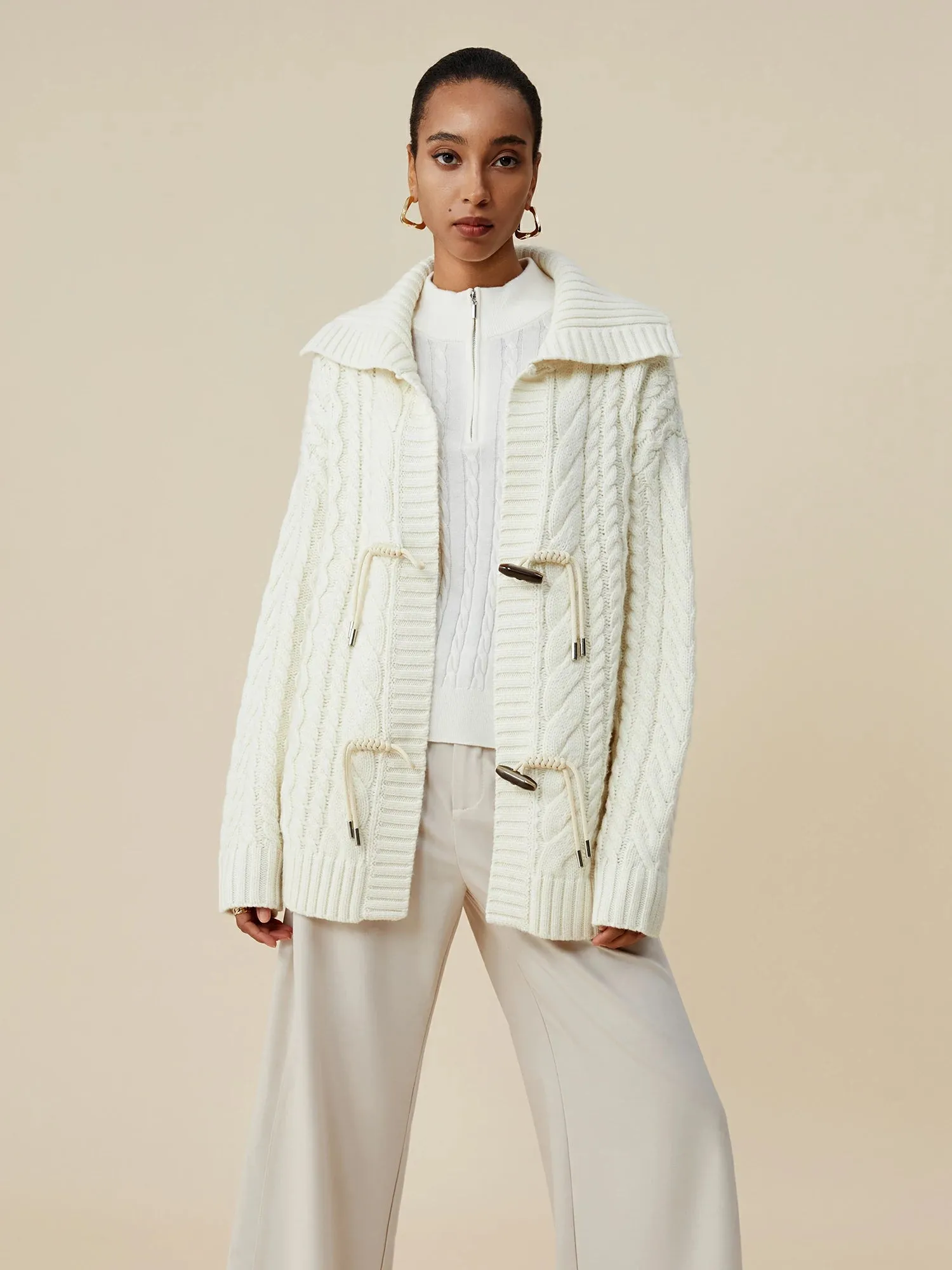 (FINAL SALE)100% Wool Lapel Long Sleeve Cardigan sold by Amoretu