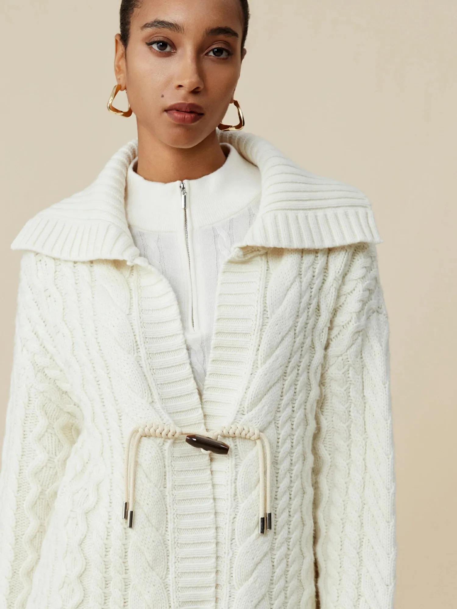 (FINAL SALE)100% Wool Lapel Long Sleeve Cardigan sold by Amoretu product image thumbnail 5