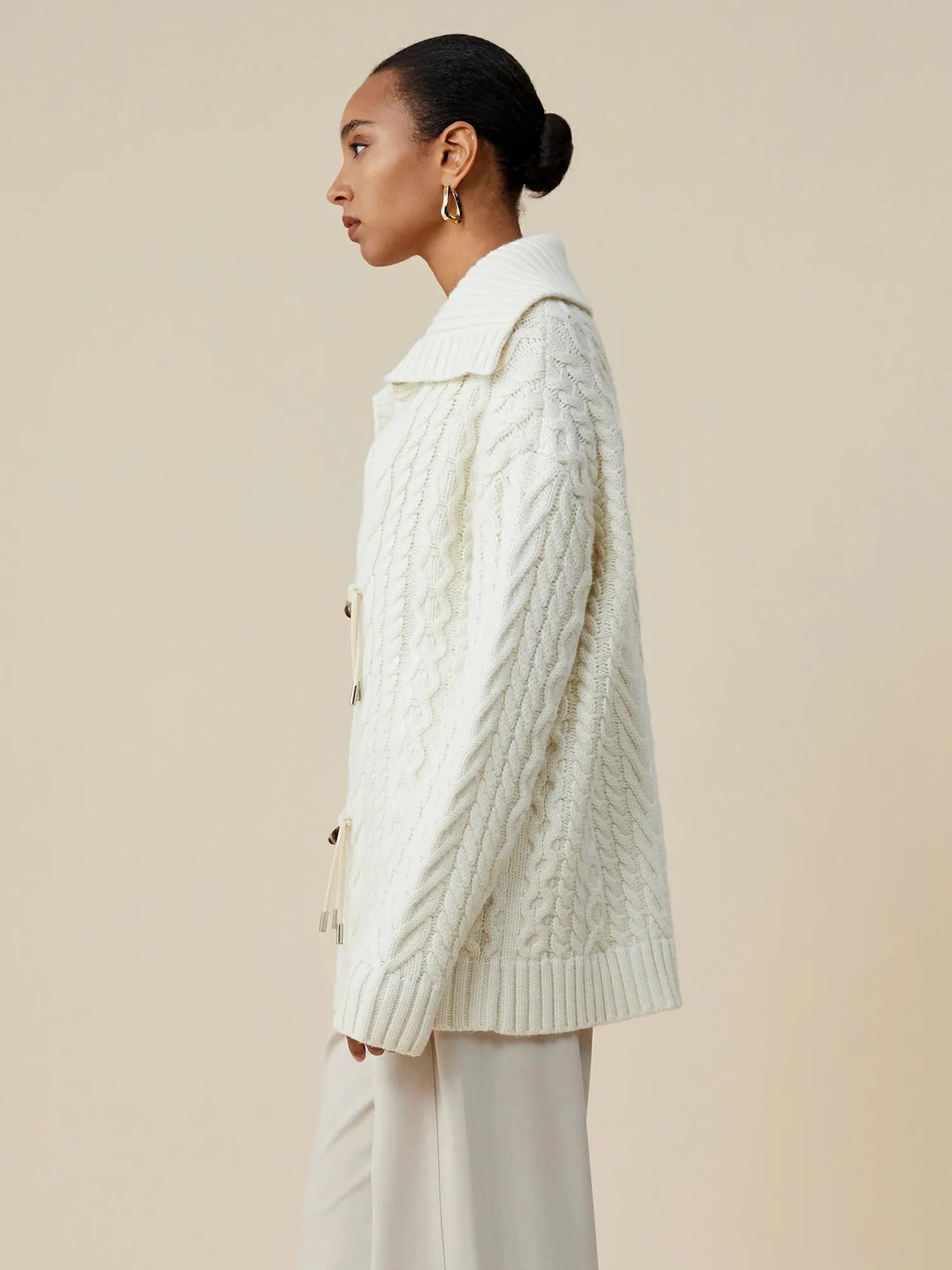 (FINAL SALE)100% Wool Lapel Long Sleeve Cardigan sold by Amoretu product image thumbnail 4