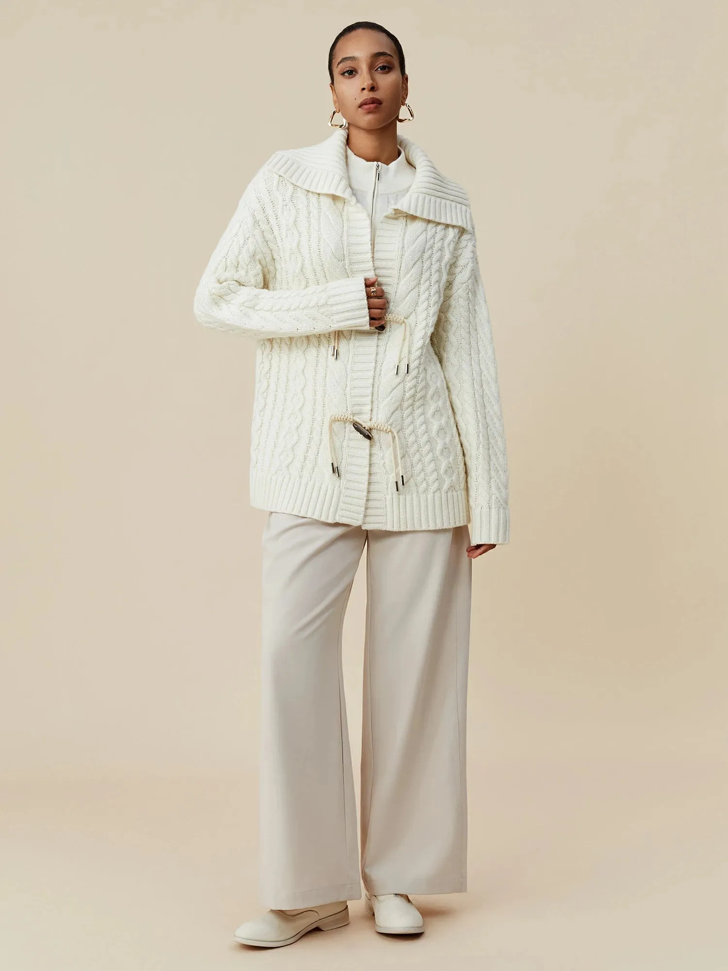 (FINAL SALE)100% Wool Lapel Long Sleeve Cardigan sold by Amoretu product image thumbnail 2