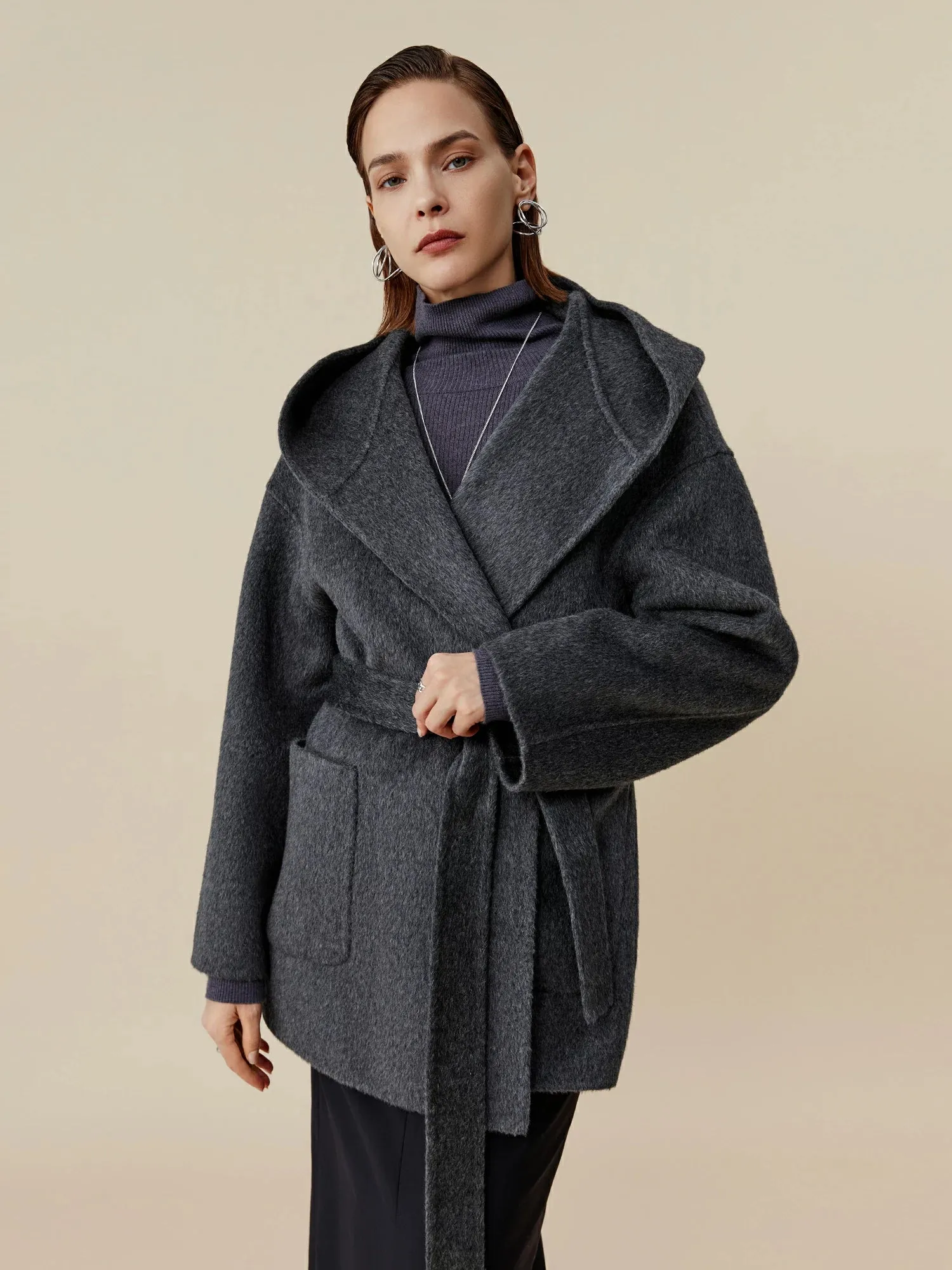 Amoretu 70.9% Wool Hooded Long Sleeve Coat sold by Amoretu