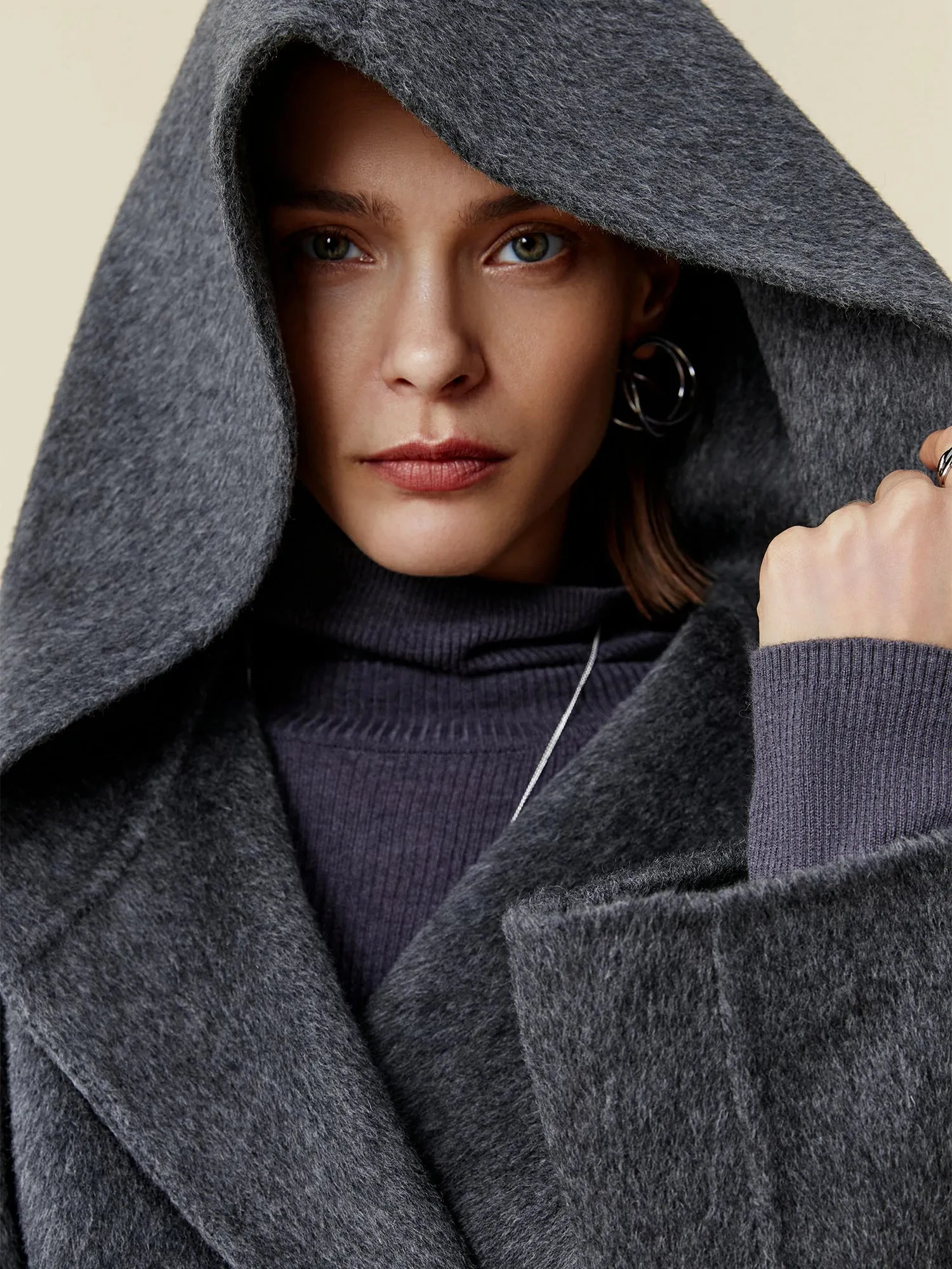 Amoretu 70.9% Wool Hooded Long Sleeve Coat sold by Amoretu product image thumbnail 5