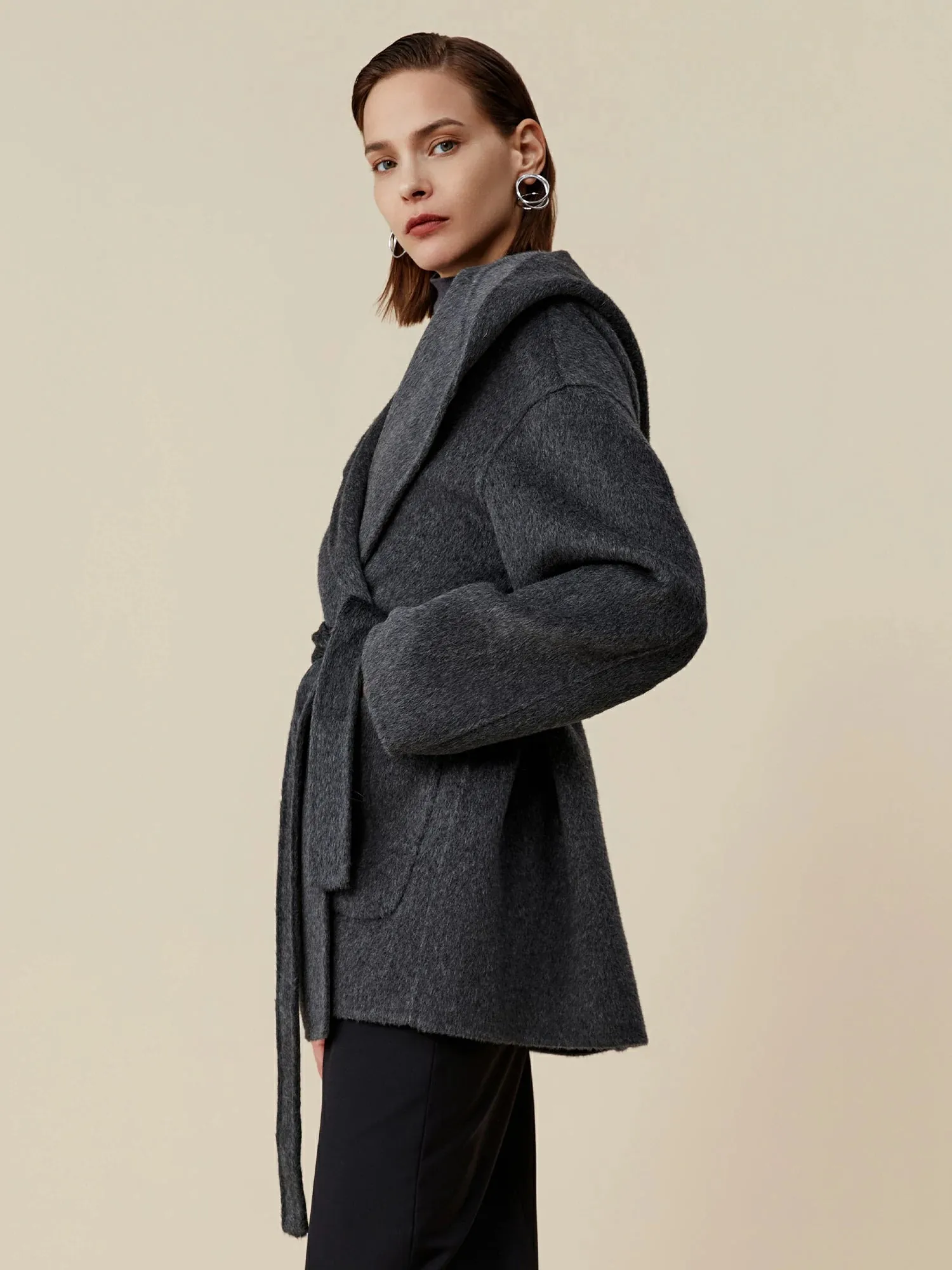Amoretu 70.9% Wool Hooded Long Sleeve Coat sold by Amoretu product image thumbnail 2