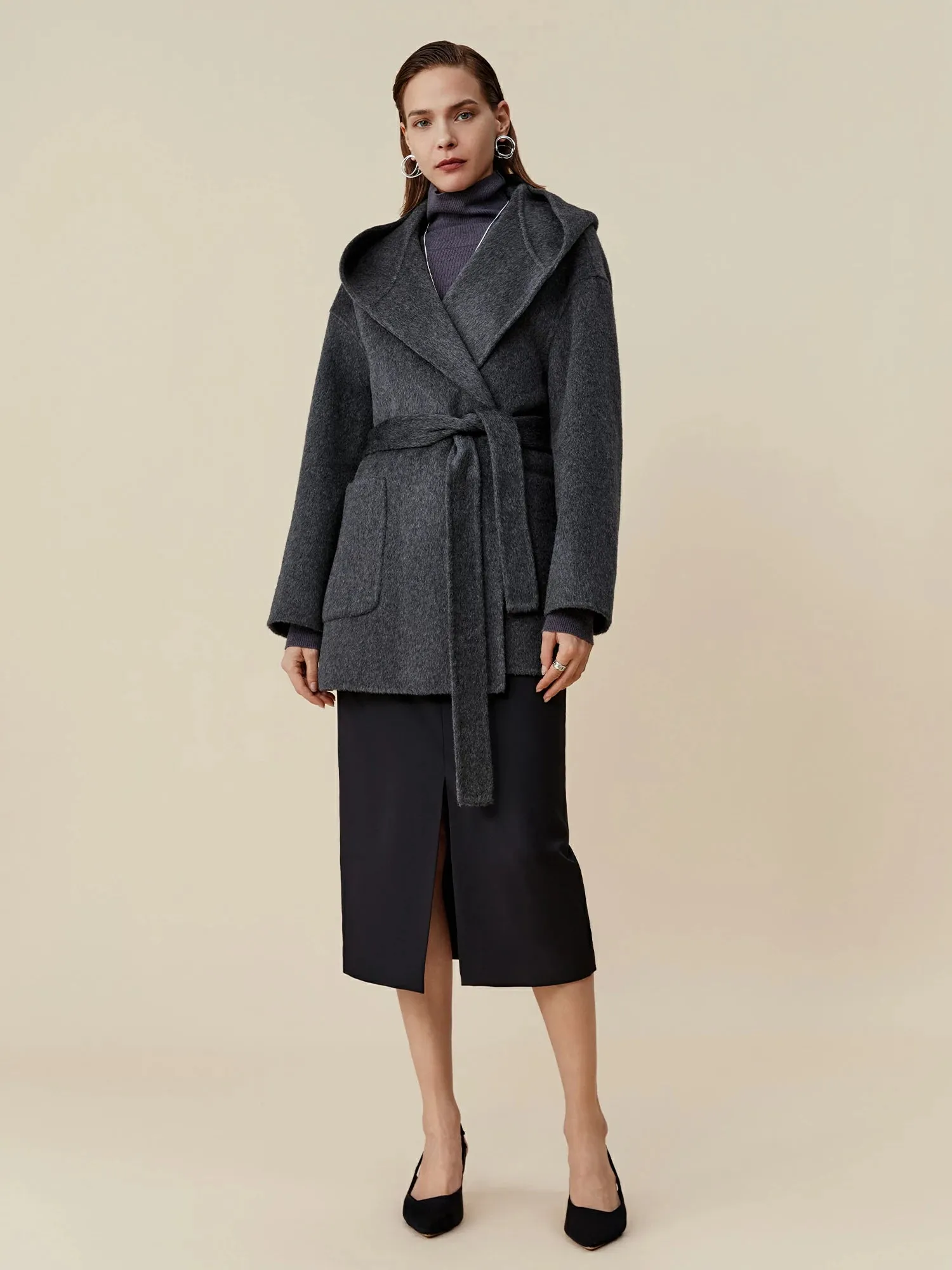 Amoretu 70.9% Wool Hooded Long Sleeve Coat sold by Amoretu product image thumbnail 3