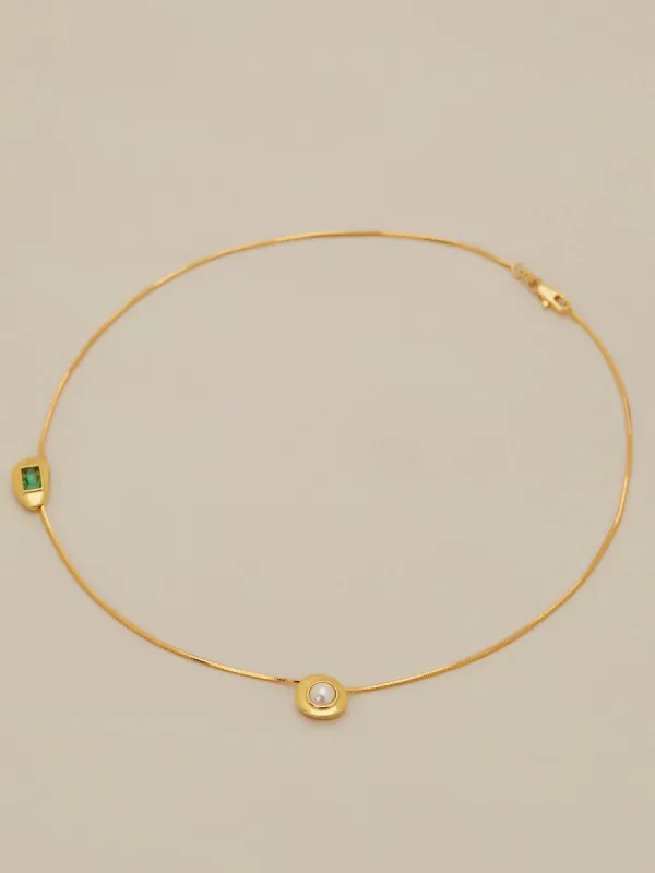 Amoretu 18k Gold Retro Simple Emeralds Pearl Necklace sold by Amoretu