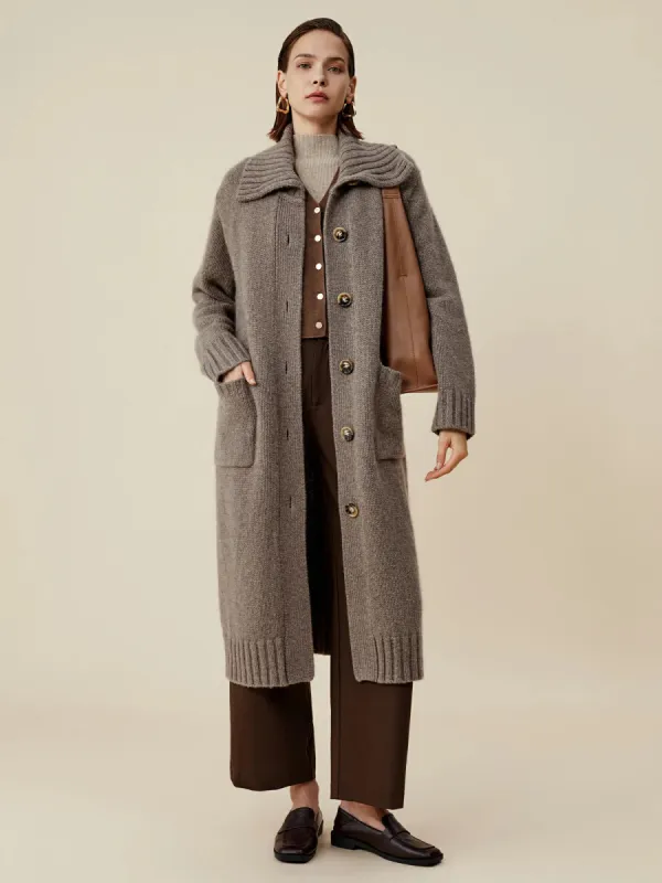 Amoretu 100% Natural Yakwool Cashmere Lapel Long Sleeve Knit Coat sold by Amoretu