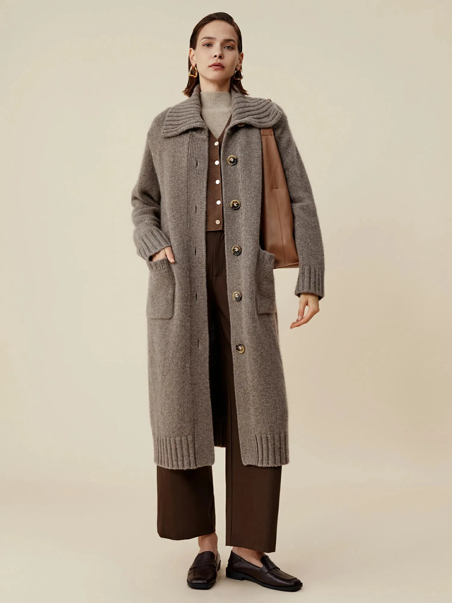 Amoretu 100% Natural Yakwool Cashmere Lapel Long Sleeve Knit Coat sold by Amoretu