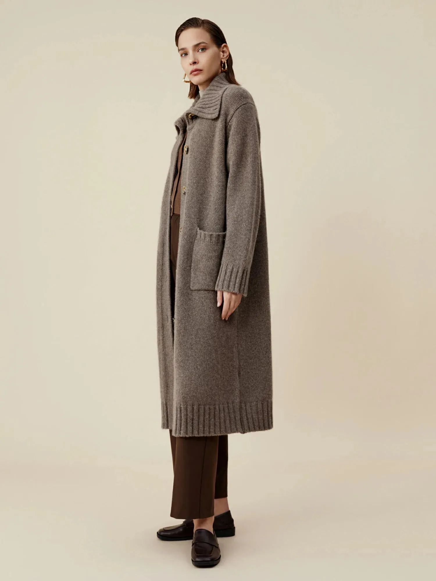 Amoretu 100% Natural Yakwool Cashmere Lapel Long Sleeve Knit Coat sold by Amoretu product image thumbnail 2