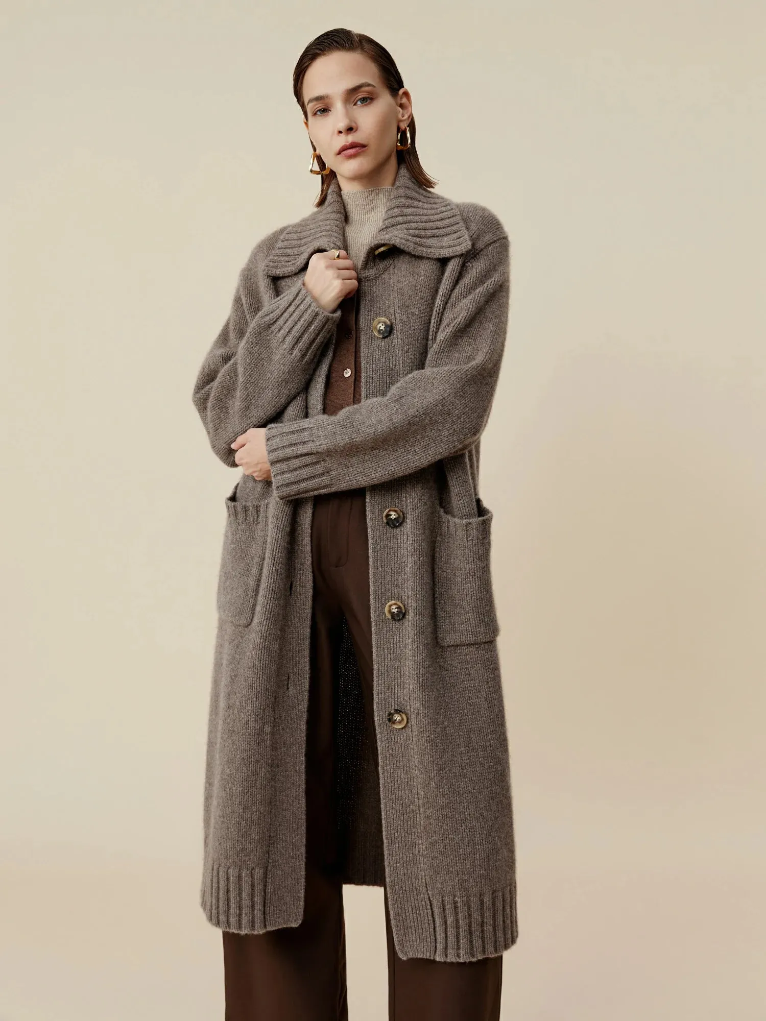 Amoretu 100% Natural Yakwool Cashmere Lapel Long Sleeve Knit Coat sold by Amoretu product image thumbnail 4