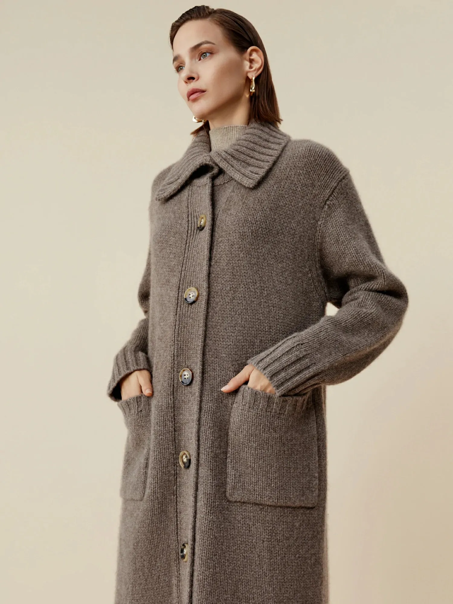 Amoretu 100% Natural Yakwool Cashmere Lapel Long Sleeve Knit Coat sold by Amoretu product image thumbnail 5