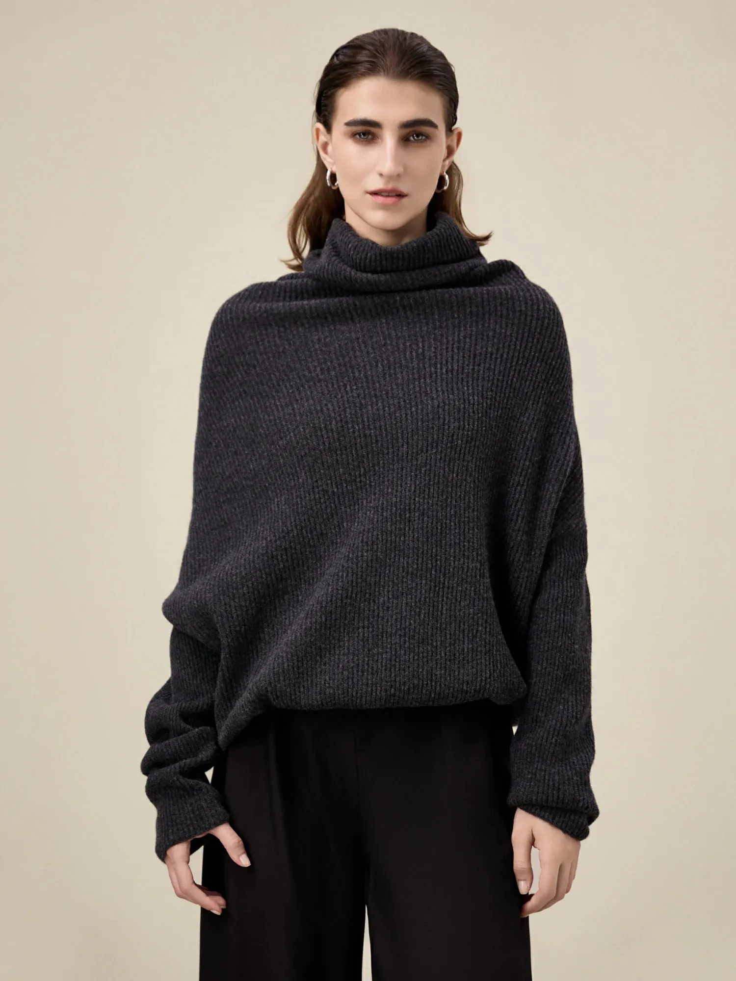 Amoretu 100% Wool Turtleneck Drop-Shoulder Sweater sold by Amoretu