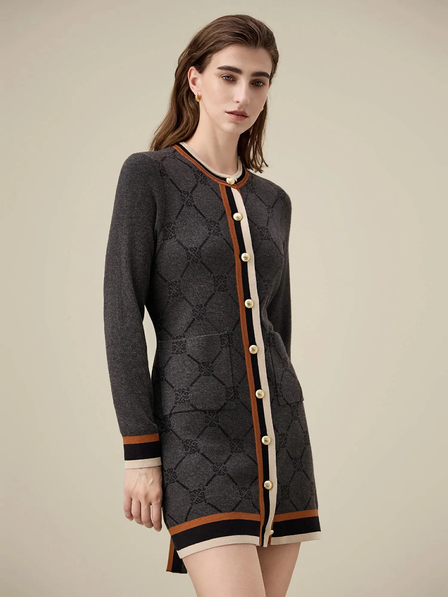Amoretu Lyocell Long Sleeve Contrast Logo Pattern Knitted Dress sold by Amoretu product image thumbnail 4