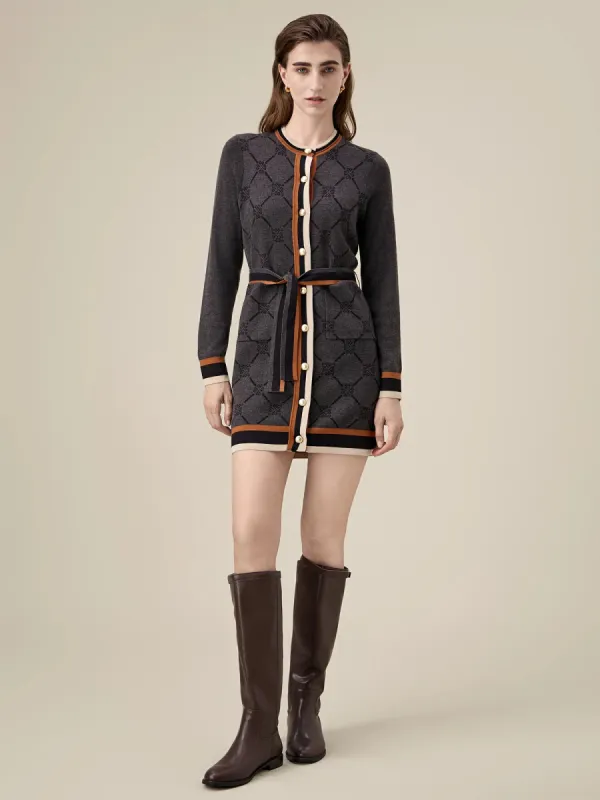 Amoretu Lyocell Long Sleeve Contrast Logo Pattern Knitted Dress sold by Amoretu