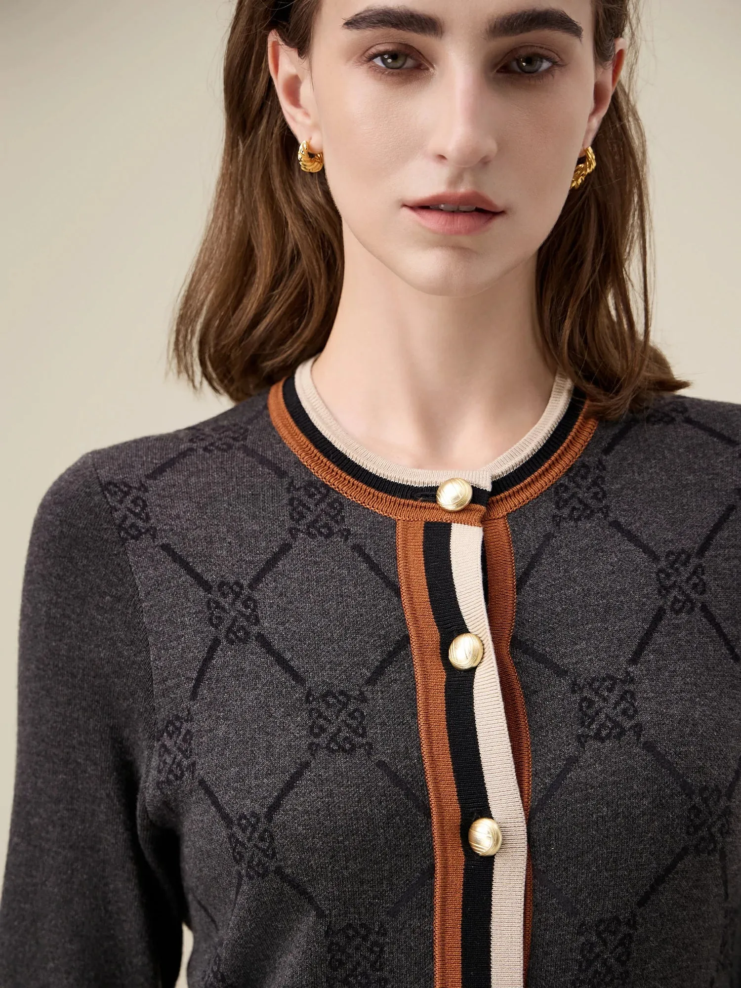 Amoretu Lyocell Long Sleeve Contrast Logo Pattern Knitted Dress sold by Amoretu product image thumbnail 5