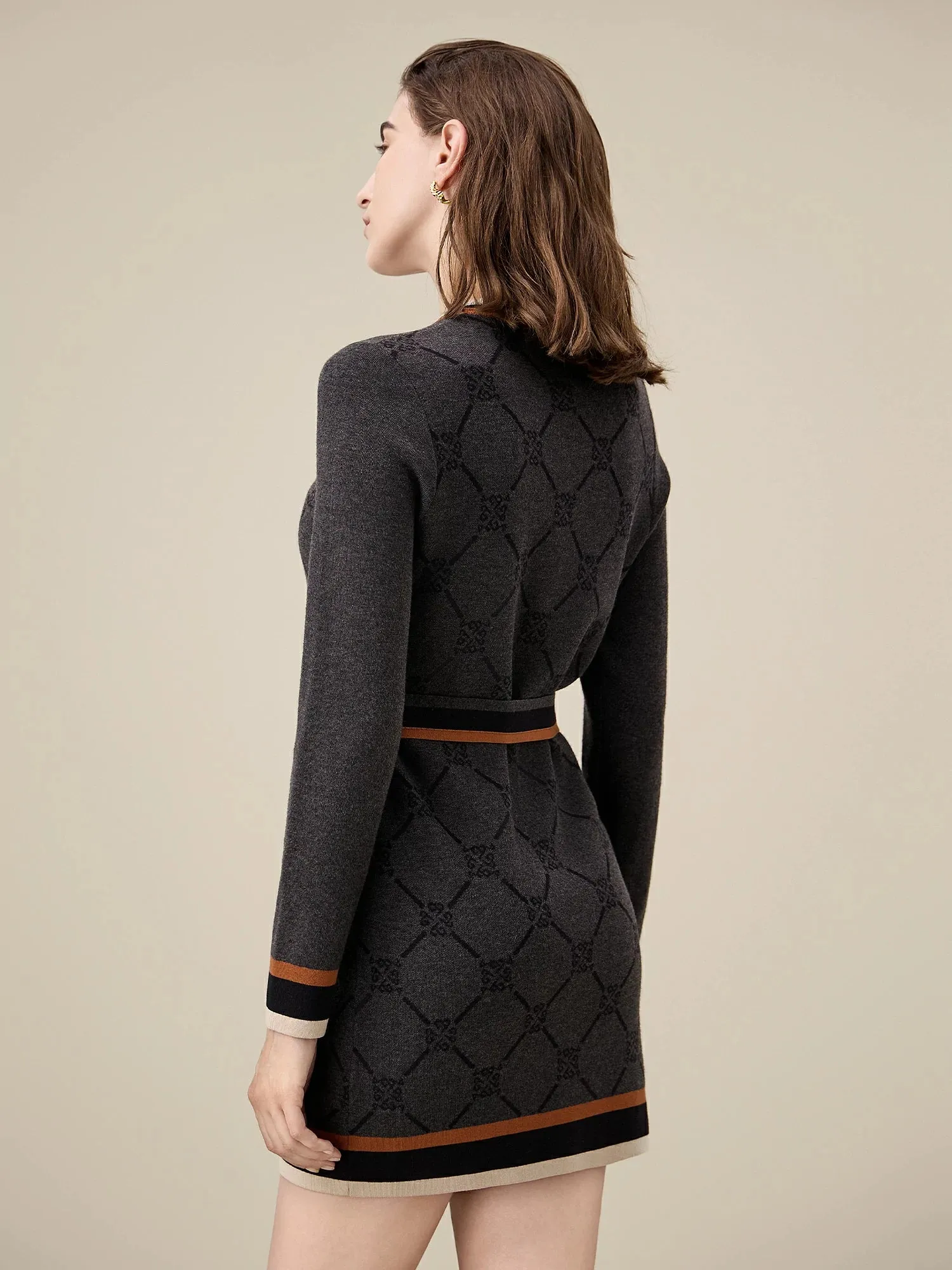 Amoretu Lyocell Long Sleeve Contrast Logo Pattern Knitted Dress sold by Amoretu product image thumbnail 2