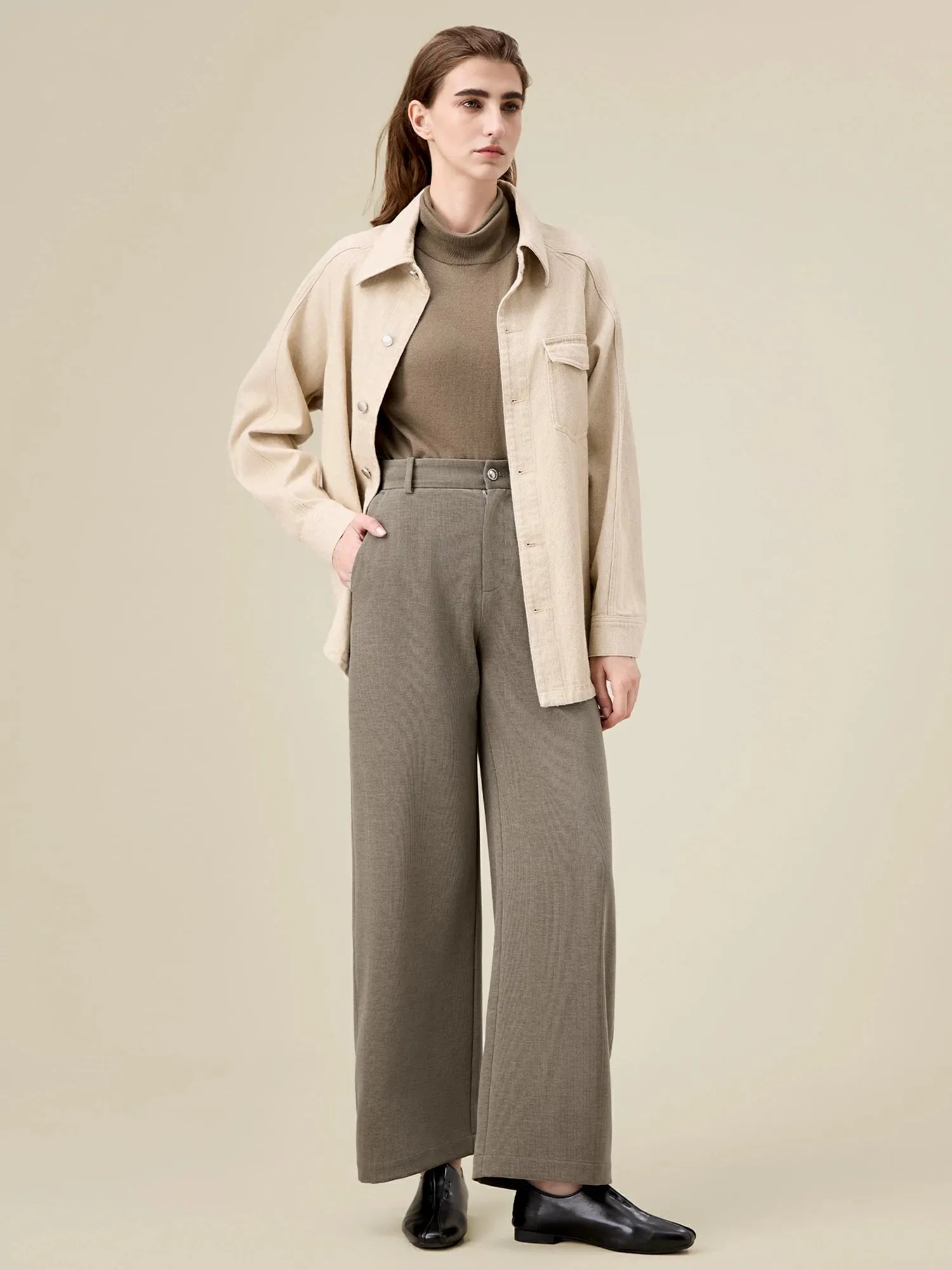 Amoretu High-Waist Vertical Striped Textured Wide-Leg Pants sold by Amoretu product image thumbnail 2