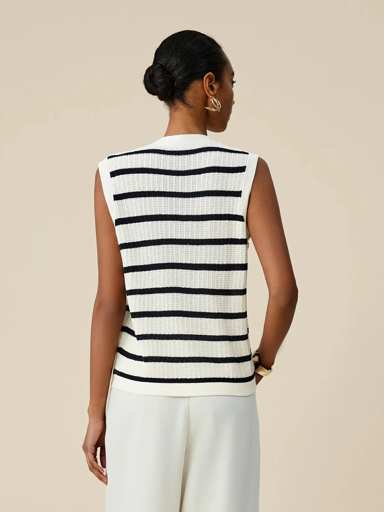 (FINAL SALE)Lyocell & Linen Sleeveless Striped Vest sold by Amoretu product image thumbnail 4