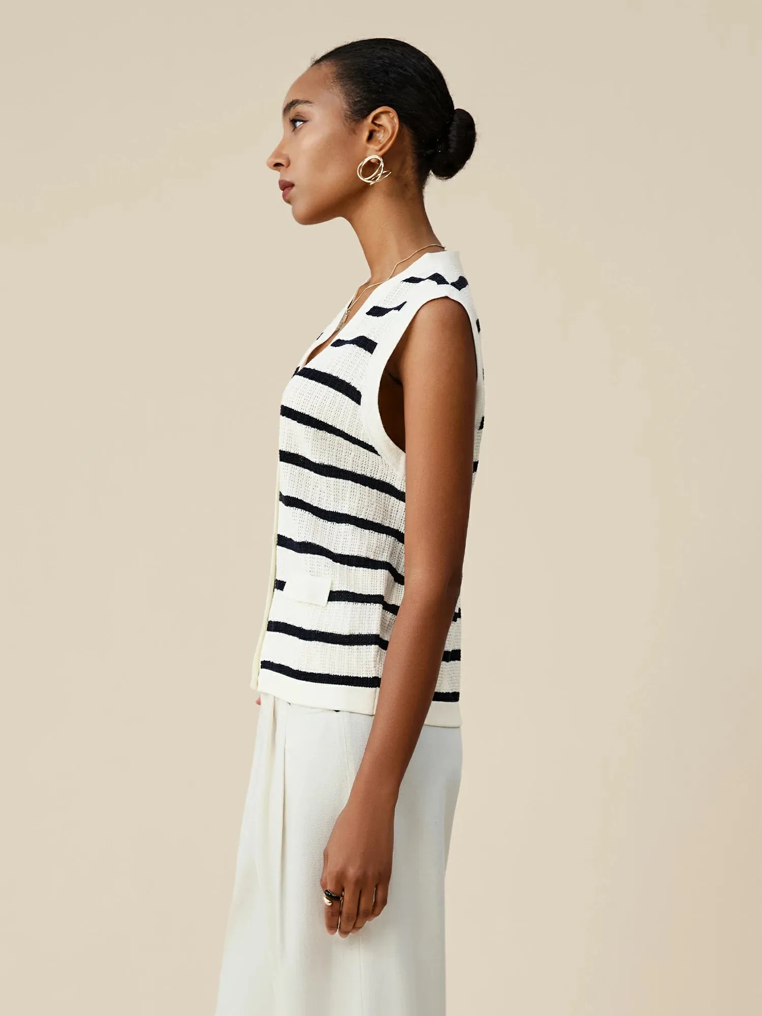 (FINAL SALE)Lyocell & Linen Sleeveless Striped Vest sold by Amoretu product image thumbnail 3