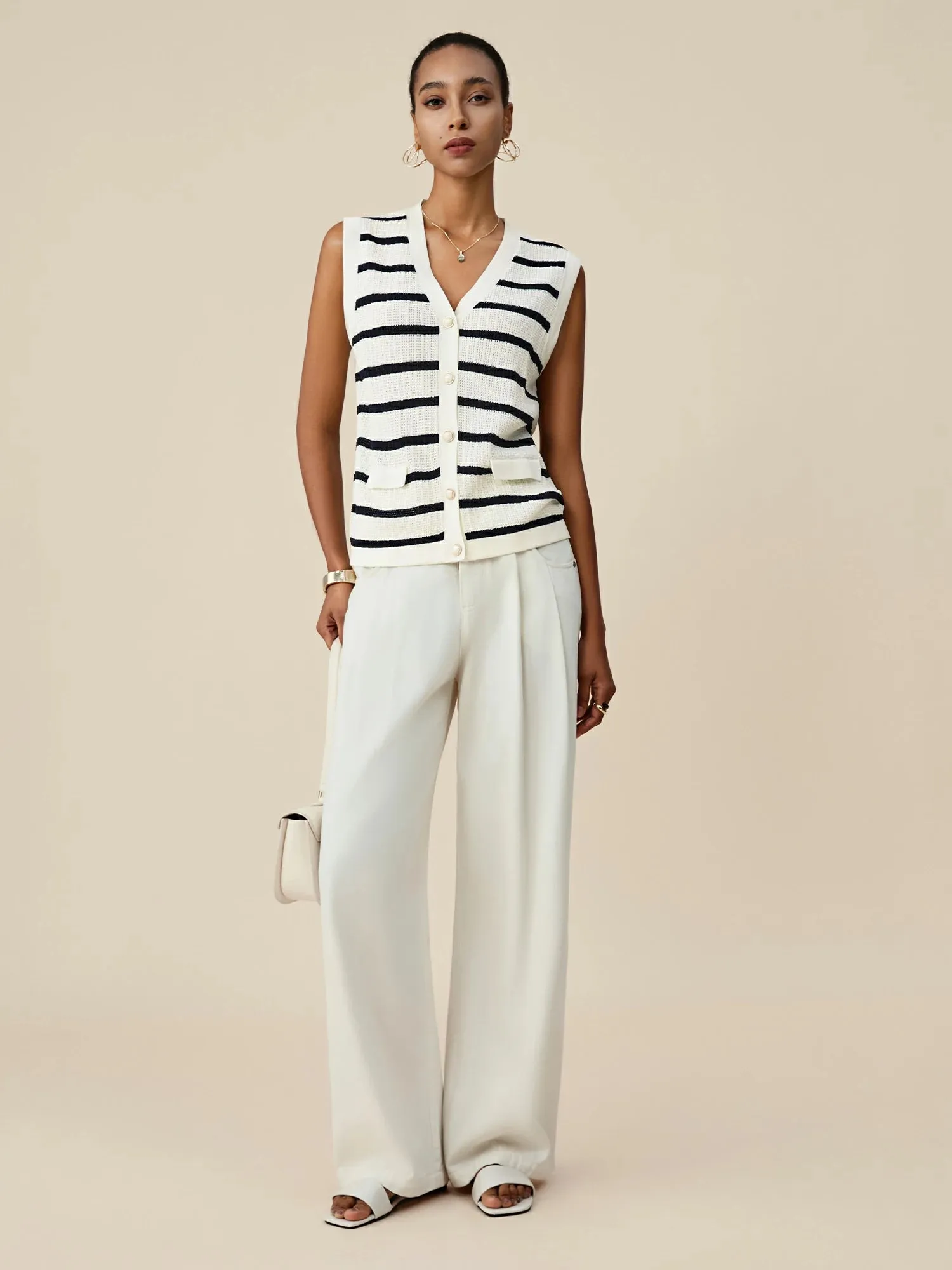 (FINAL SALE)Lyocell & Linen Sleeveless Striped Vest sold by Amoretu product image thumbnail 2