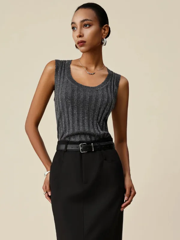 Amoretu Wool U-Neck Sequin Knitted Vest made by Amoretu