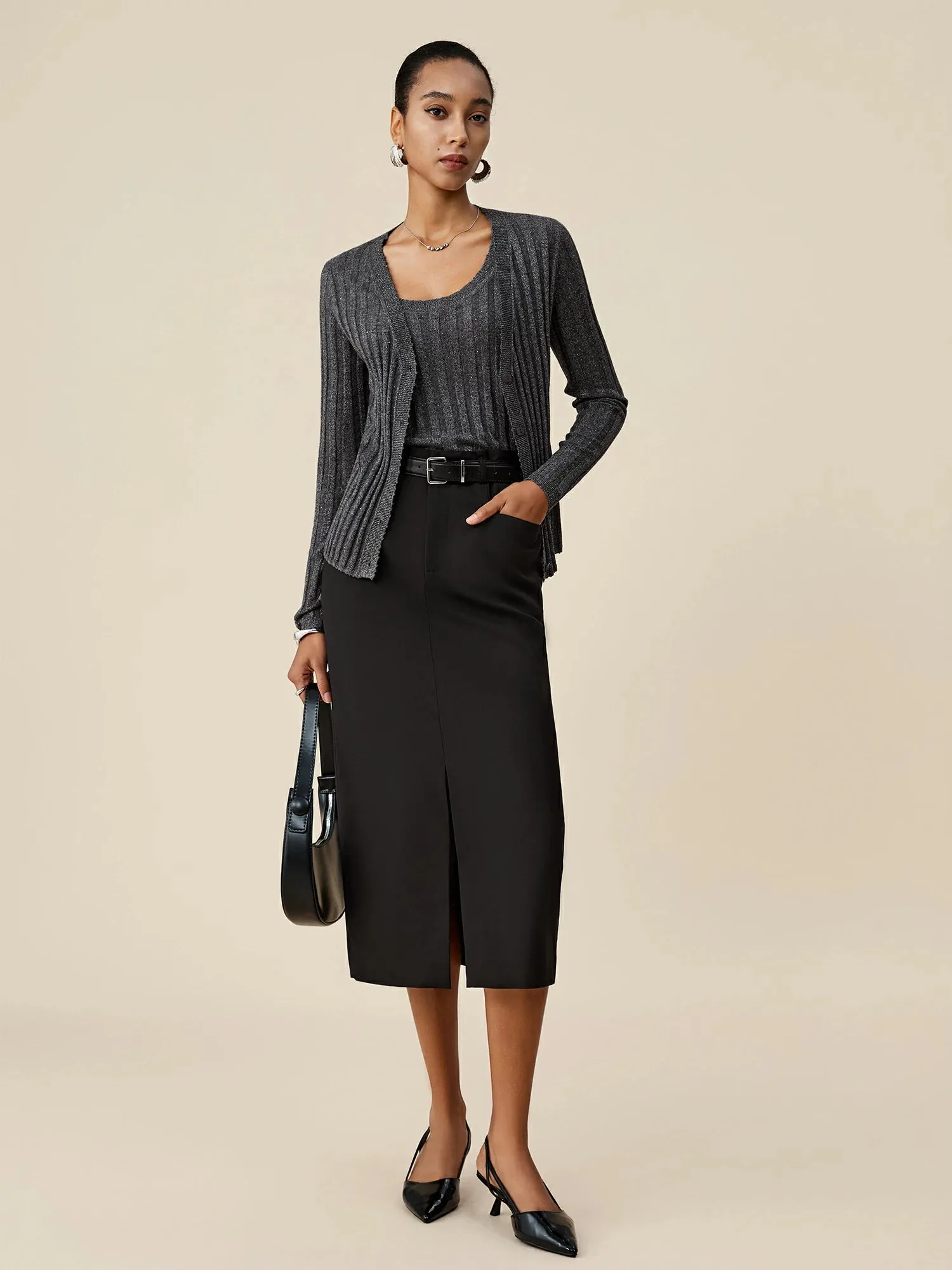 (FINAL SALE)Wool V-Neck Sequin Knitted Cardigan sold by Amoretu product image thumbnail 2