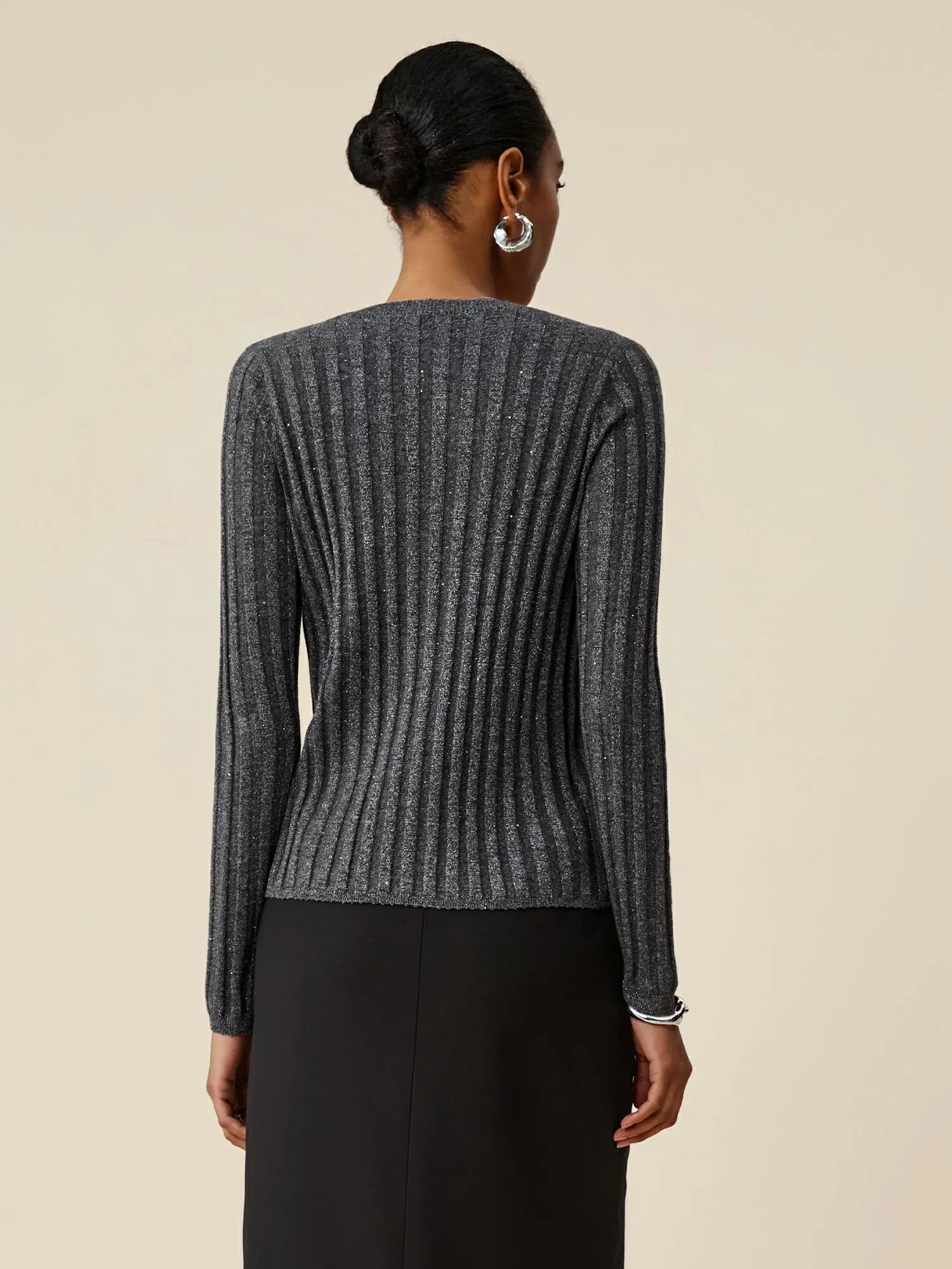 (FINAL SALE)Wool V-Neck Sequin Knitted Cardigan sold by Amoretu product image thumbnail 4