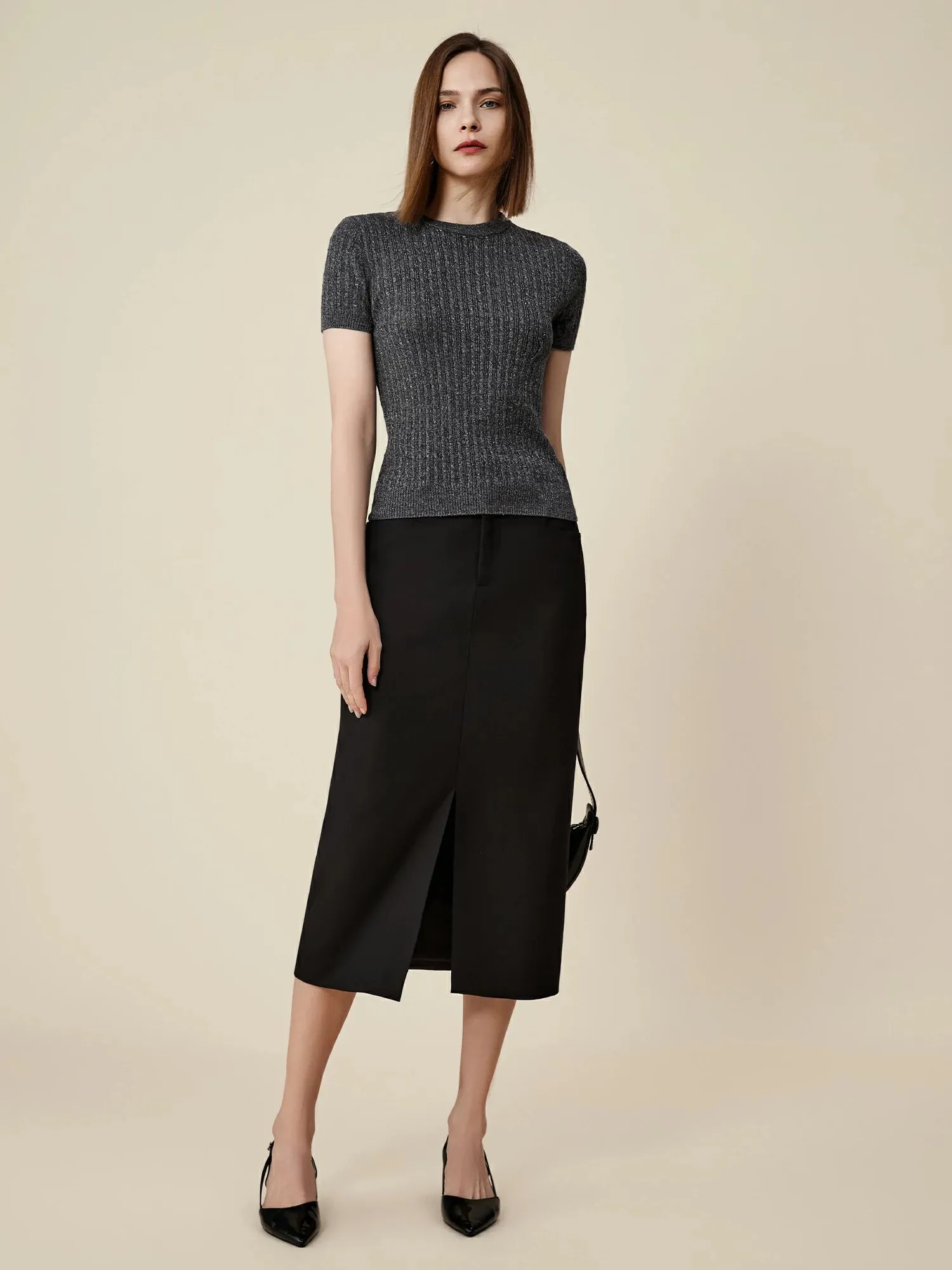 Amoretu Wool Short Sleeve Sequin Knitted T-Shirt sold by Amoretu product image thumbnail 2