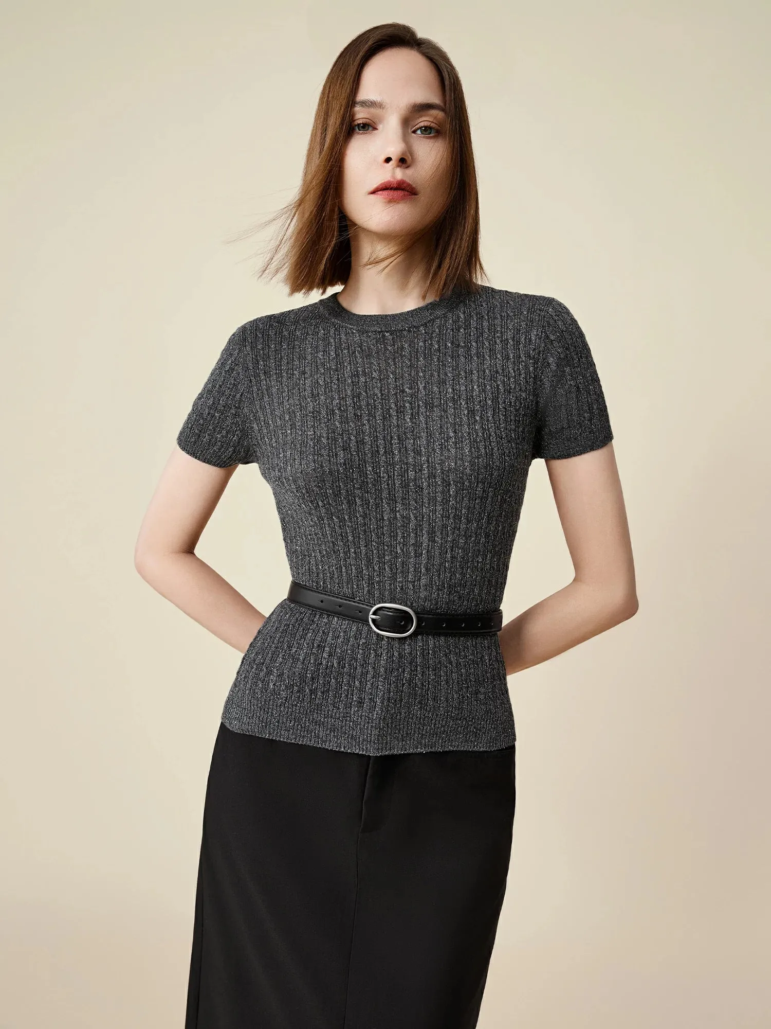 Amoretu Wool Short Sleeve Sequin Knitted T-Shirt sold by Amoretu