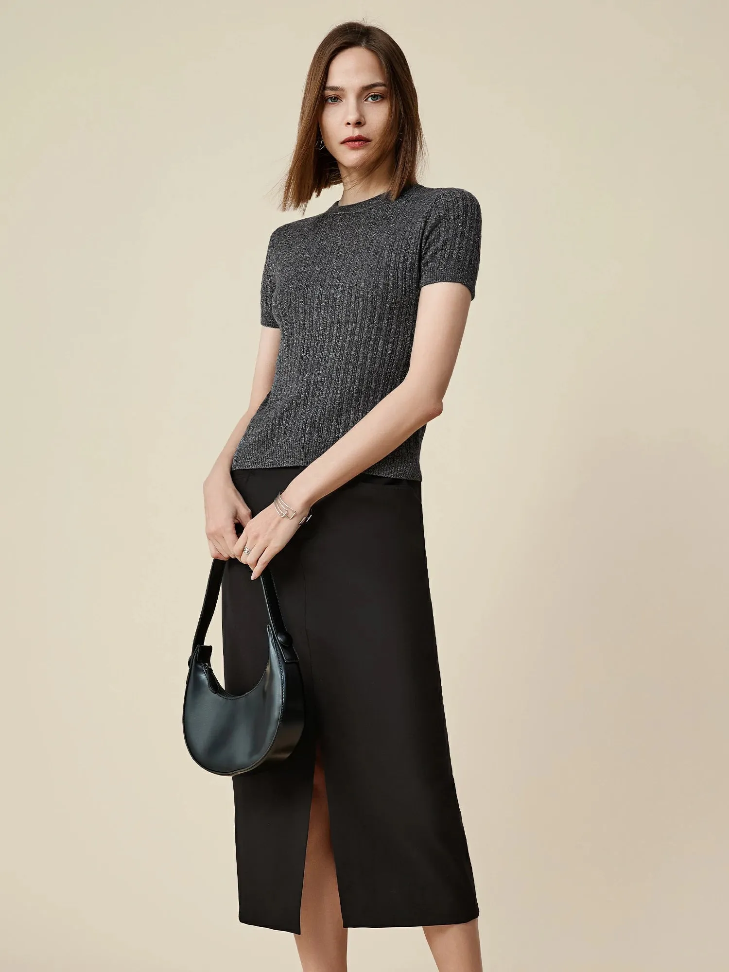 Amoretu Wool Short Sleeve Sequin Knitted T-Shirt sold by Amoretu product image thumbnail 5