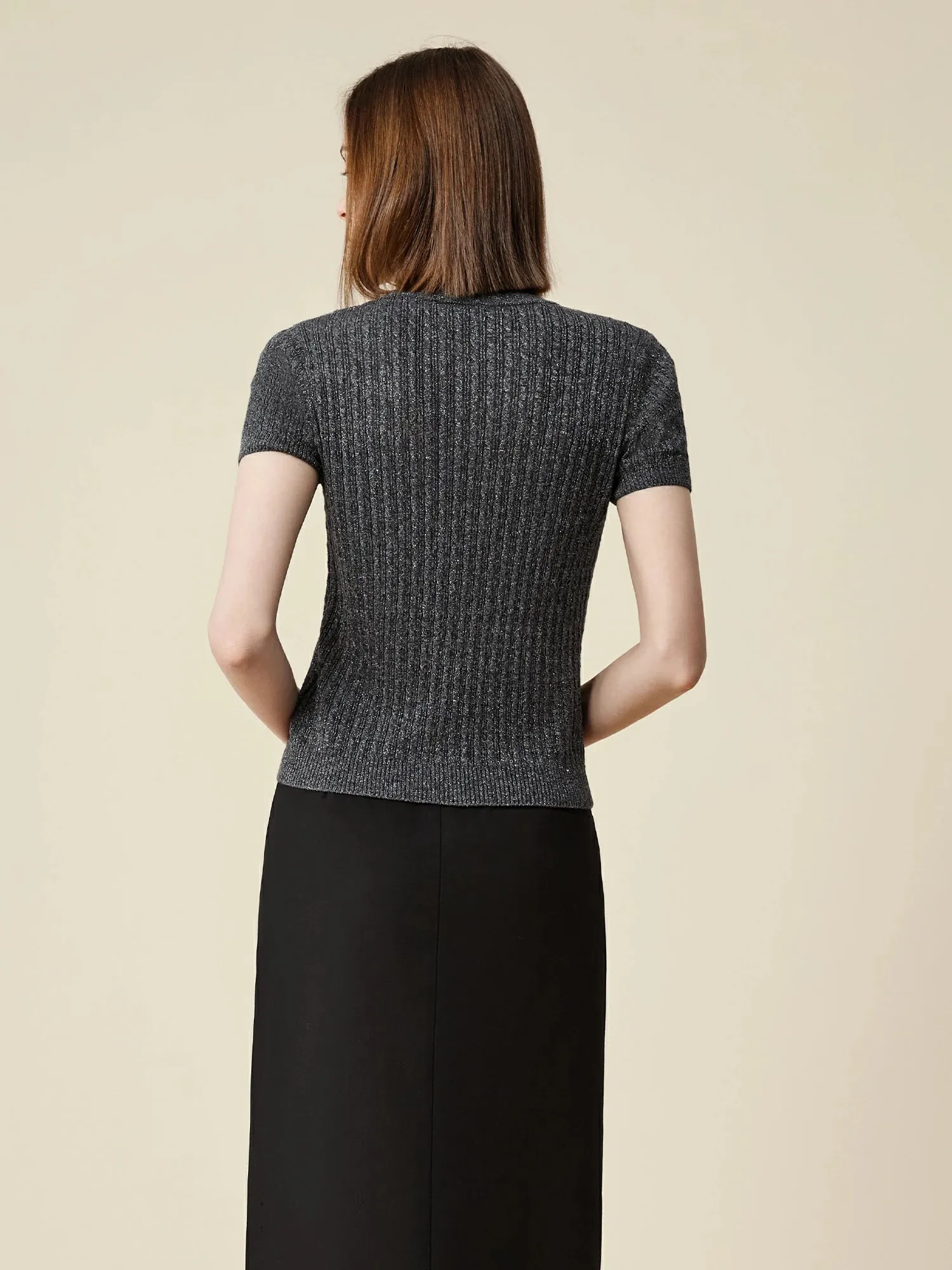 Amoretu Wool Short Sleeve Sequin Knitted T-Shirt sold by Amoretu product image thumbnail 4