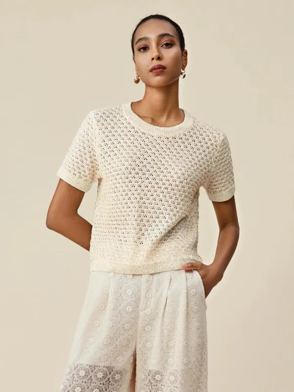 Amoretu Mulberry Silk Sequin Knitted T-Shirt sold by Amoretu