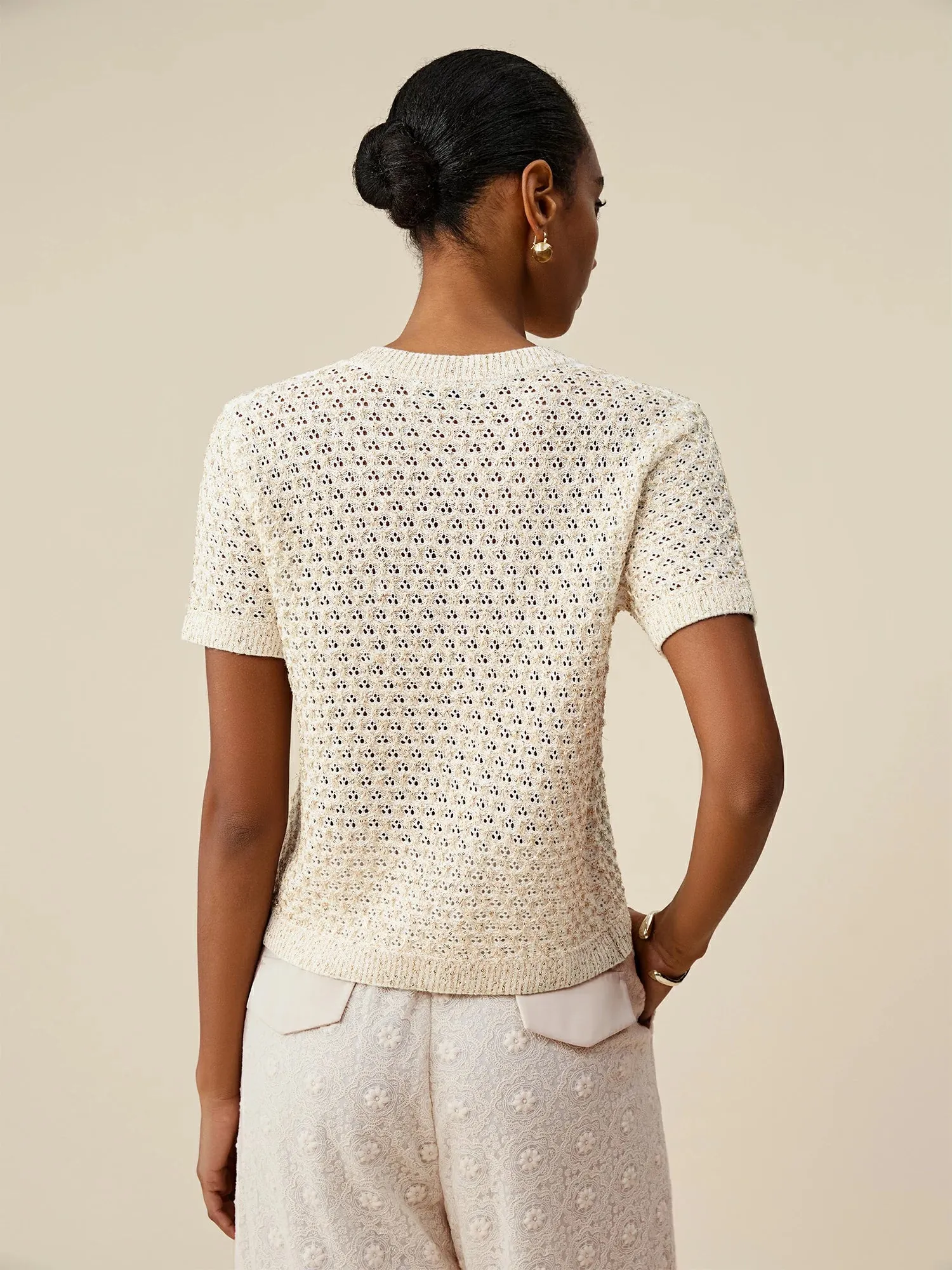 Amoretu Mulberry Silk Sequin Knitted T-Shirt sold by Amoretu product image thumbnail 3