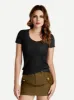 Amoretu Women's U Neck Short Sleeve Casual Basic Slim Fitted Tee Shirt Top sold by Amoretu