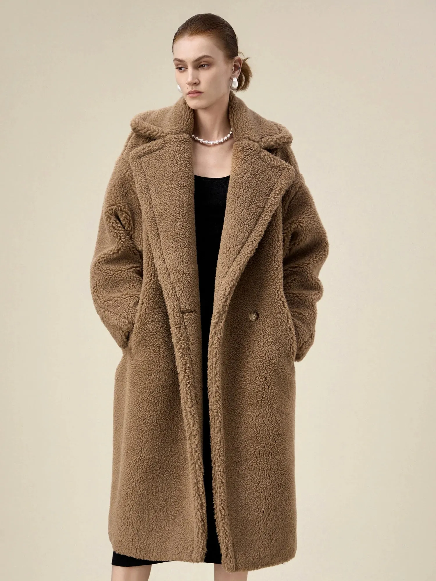 (FINAL SALE) 55.4% Wool Notch Lapel Long Sleeve Plush Coat sold by Amoretu
