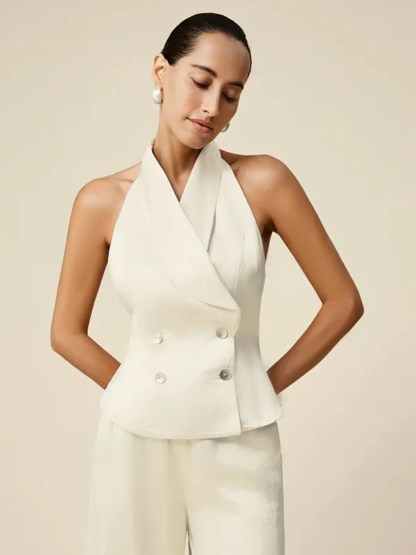 Amoretu 100% Acetate Backless Double-Breasted Crumpled Vest sold by Amoretu