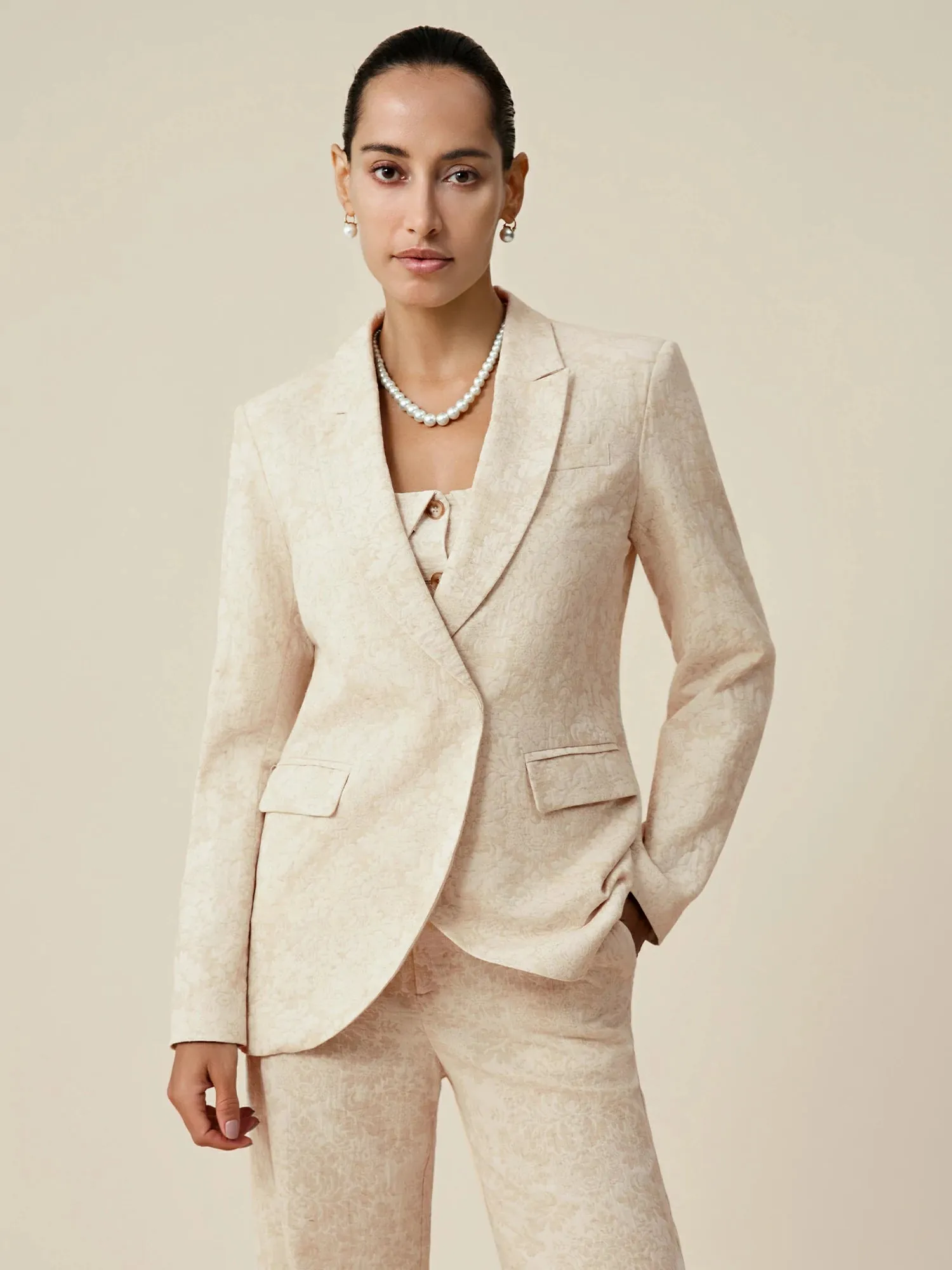 Amoretu Cotton & Linen Long Sleeve Jacquard Blazer sold by Amoretu