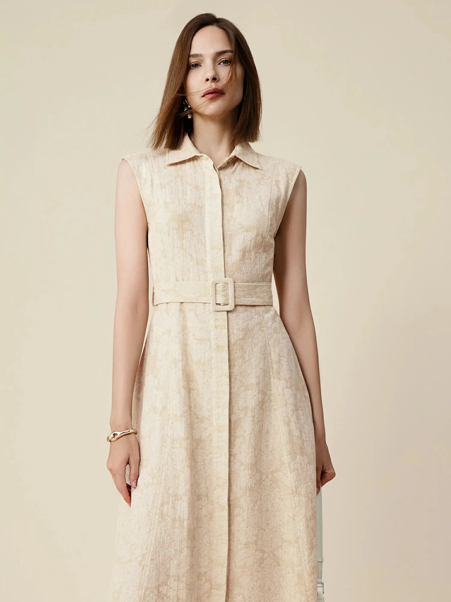 Amoretu Cotton & Linen Lapel Sleeveless Dress sold by Amoretu product image thumbnail 4