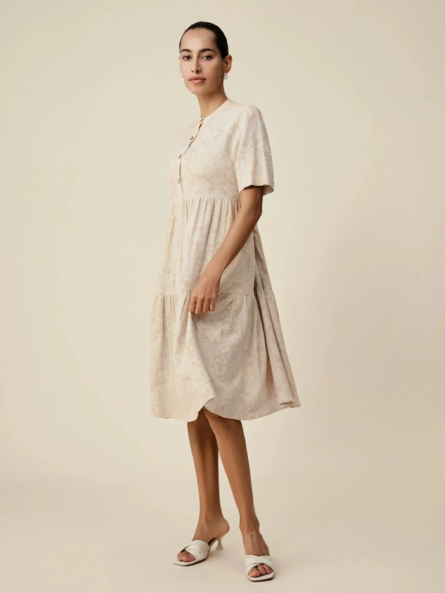Amoretu Linen Stand Collar Loose Ruffle Dress sold by Amoretu product image thumbnail 2