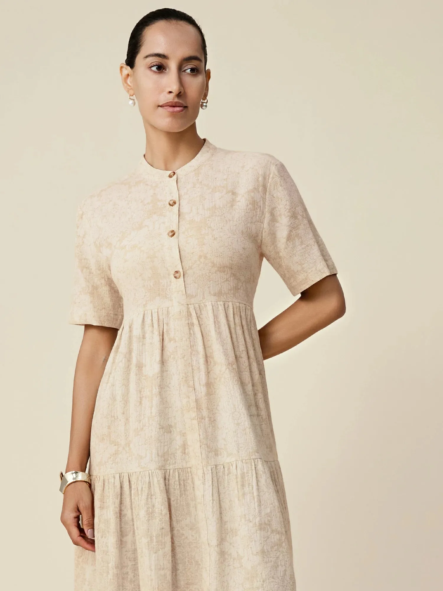 Amoretu Linen Stand Collar Loose Ruffle Dress sold by Amoretu product image thumbnail 5