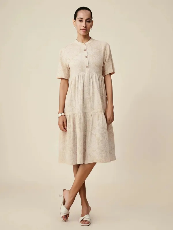 Amoretu Linen Stand Collar Loose Ruffle Dress sold by Amoretu