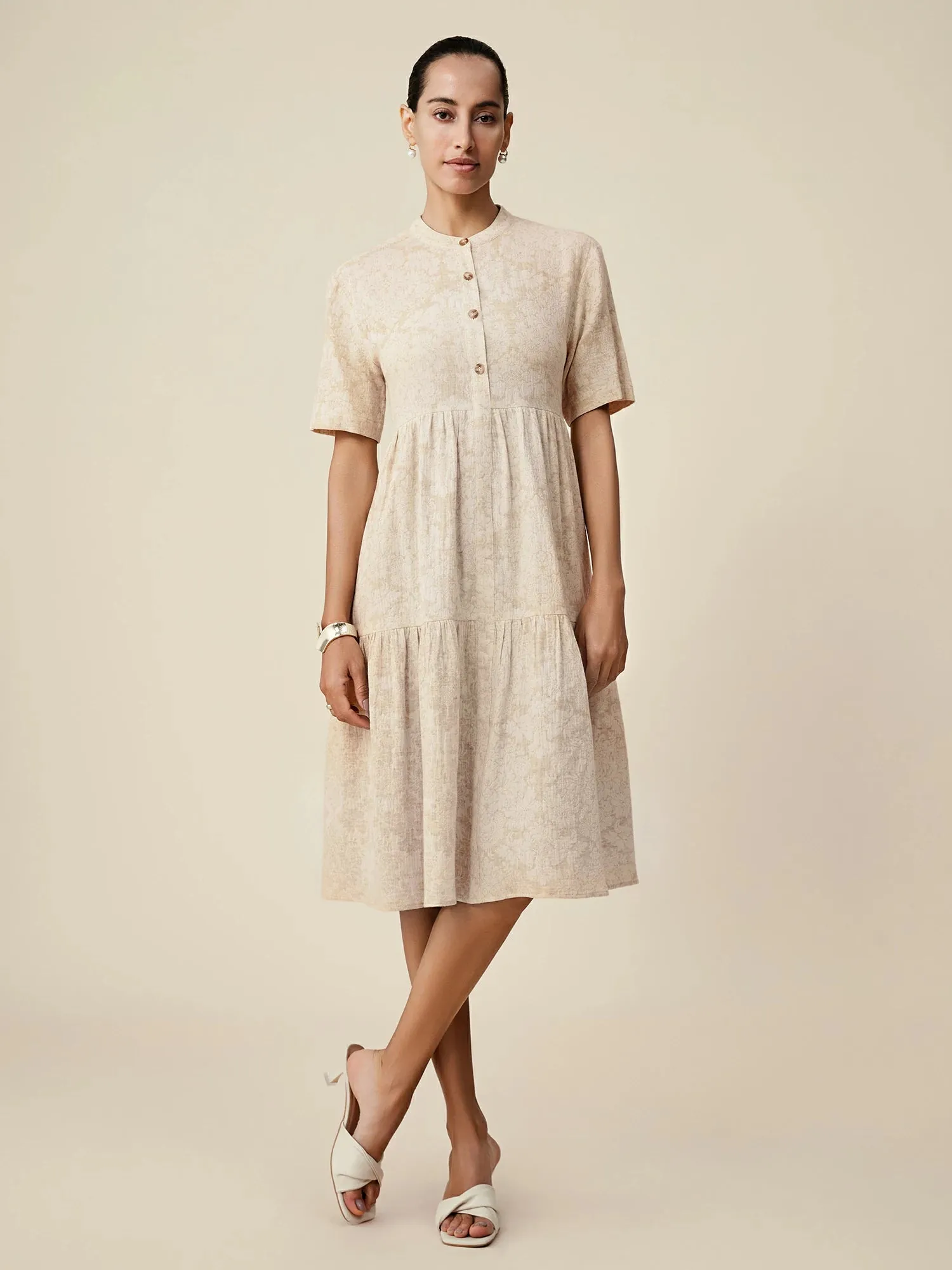 Amoretu Linen Stand Collar Loose Ruffle Dress sold by Amoretu