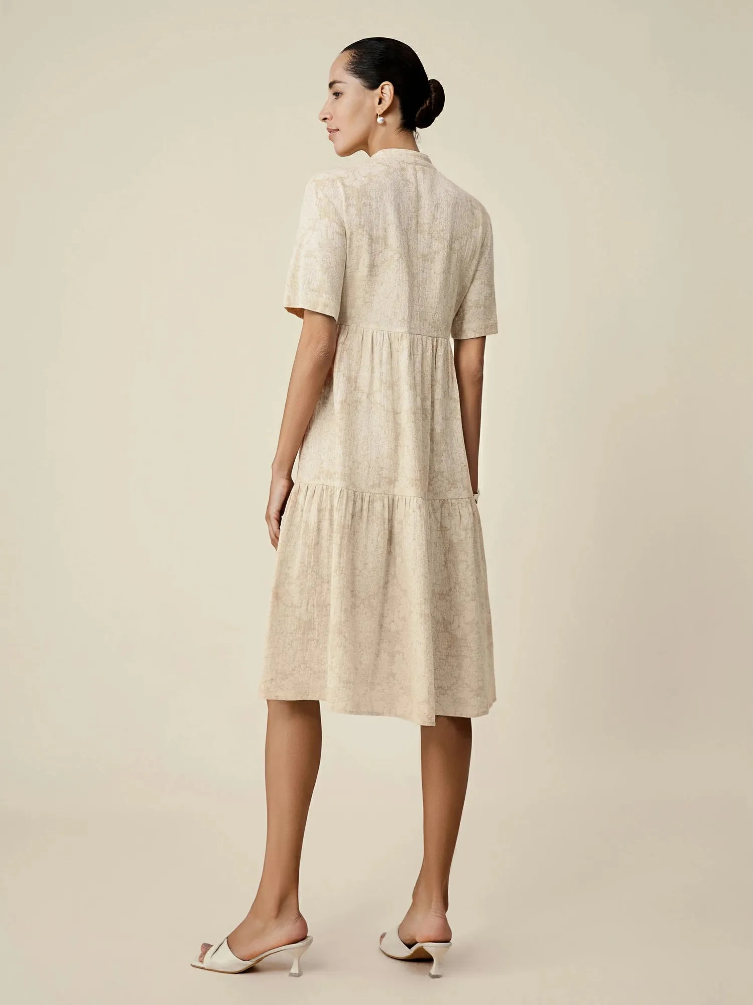 Amoretu Linen Stand Collar Loose Ruffle Dress sold by Amoretu product image thumbnail 3