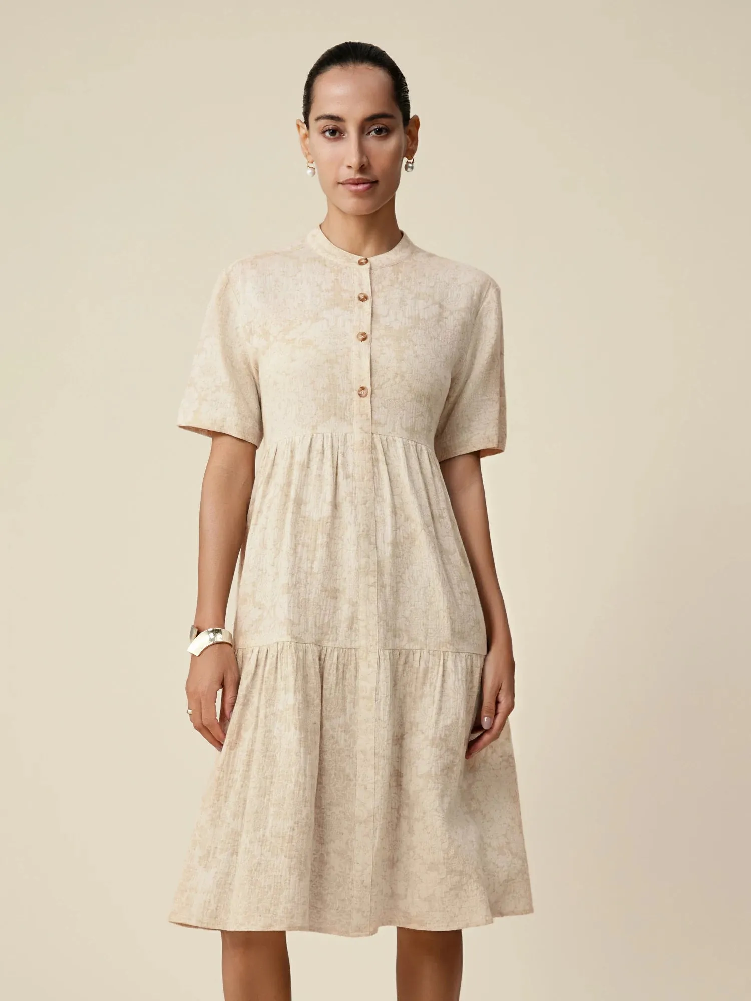 Amoretu Linen Stand Collar Loose Ruffle Dress sold by Amoretu product image thumbnail 4