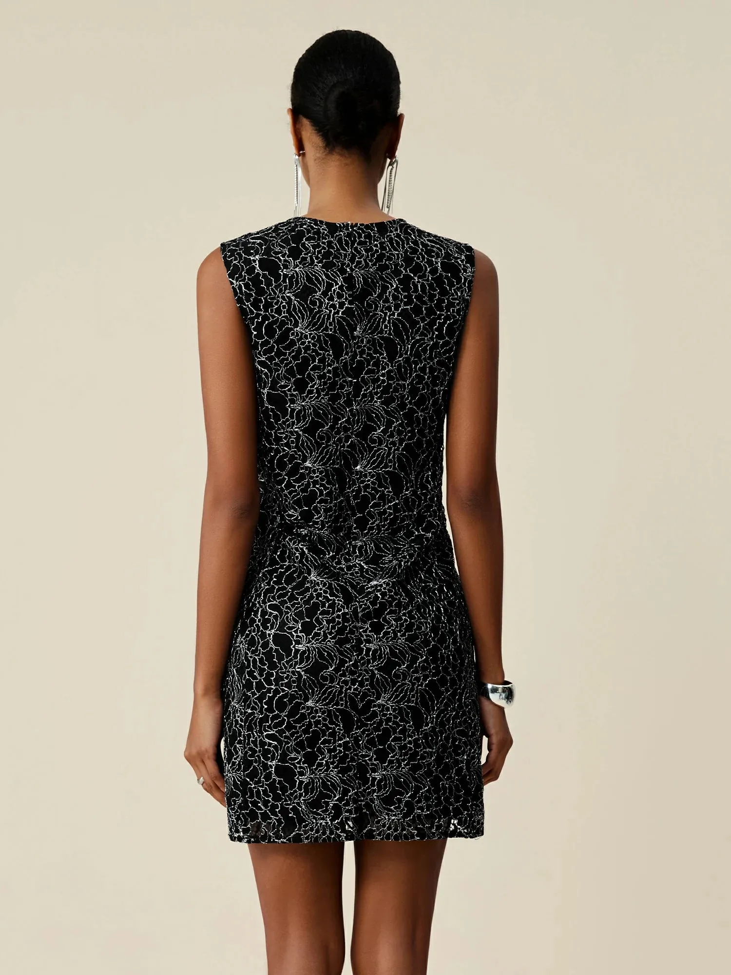 Amoretu Sleeveless Silver Metallic Lace Dress sold by Amoretu product image thumbnail 4