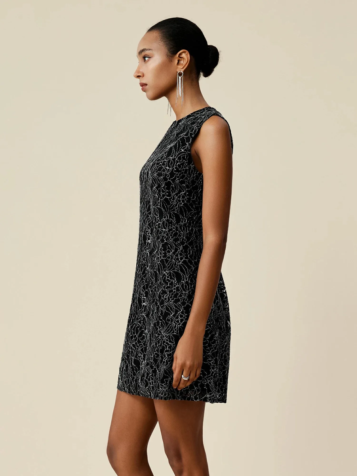 Amoretu Sleeveless Silver Metallic Lace Dress sold by Amoretu product image thumbnail 3