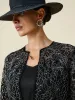 Amoretu Round Neck Long Sleeve Silver Metallic Lace Jacket sold by Amoretu