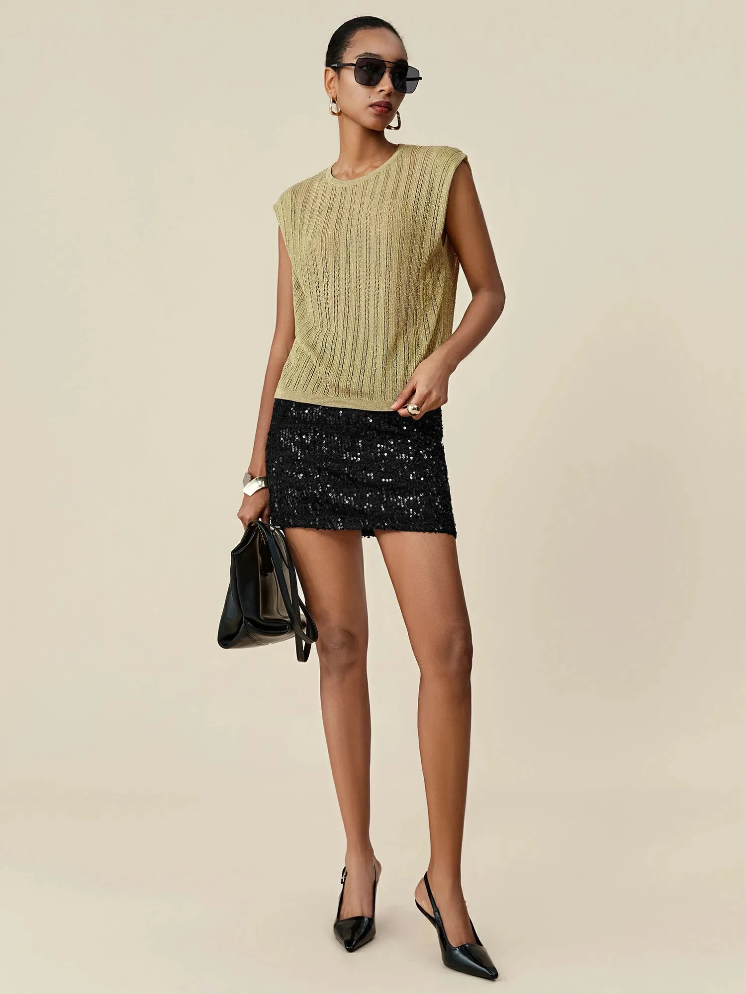 Amoretu Round Neck Glitter Knit Vest sold by Amoretu product image thumbnail 2