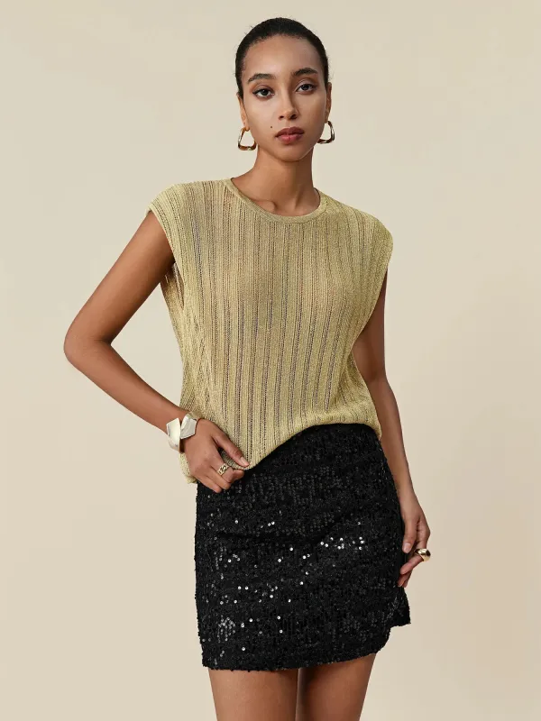Amoretu Round Neck Glitter Knit Vest made by Amoretu